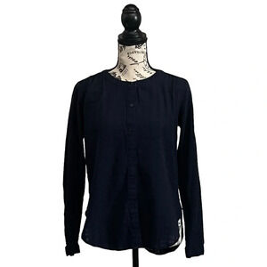 Ann Taylor Loft Button Down Blouse Top Navy Blue  Long Sleeves 100% Cotton XS